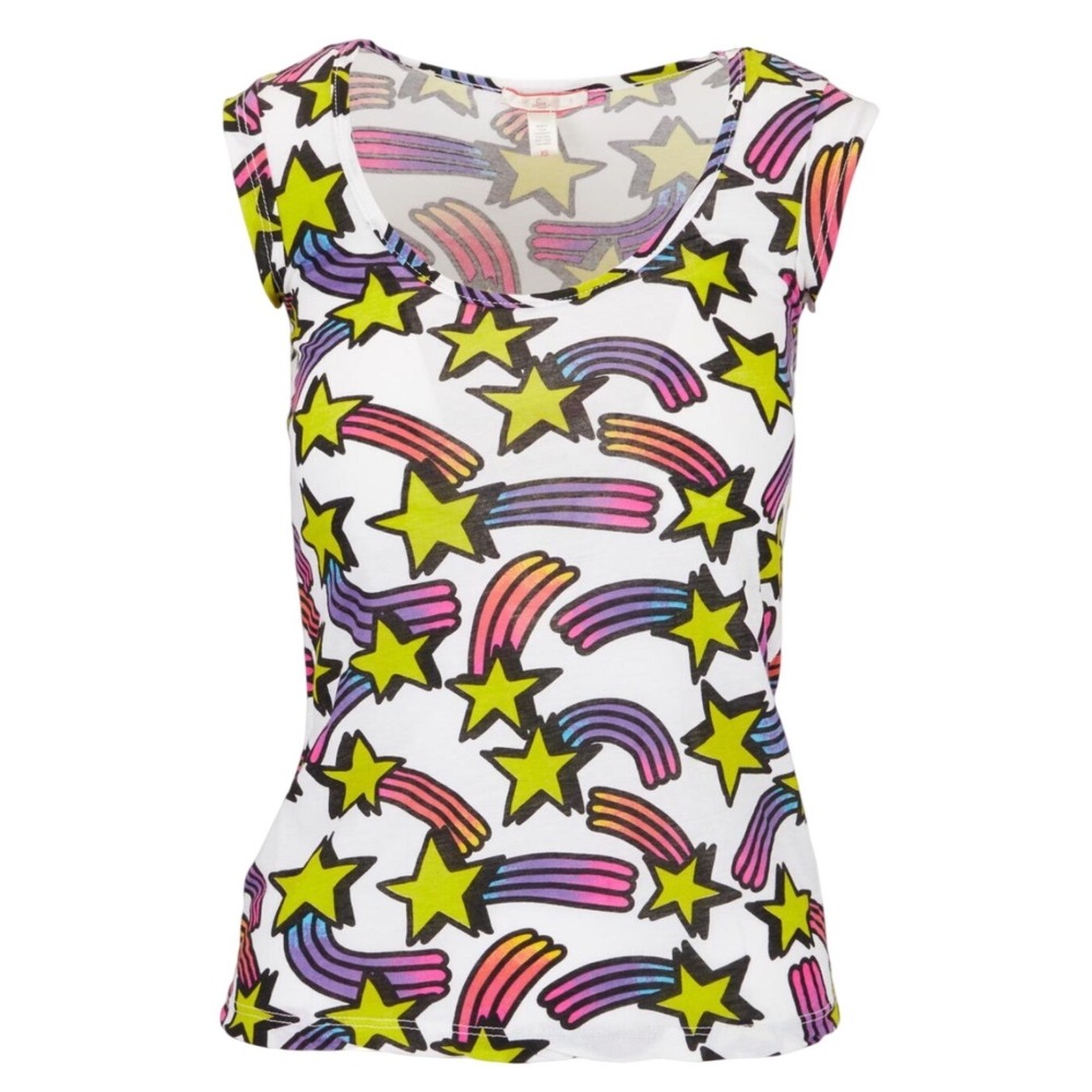 ASO Hannah Montana Y2K Lux Shooting Star Rainbow T-Shirt M White Neon Graphic - Picture 2 of 9
